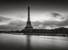 Samolepka flie 100 x 73, 125899767 - Sunrise on the Eiffel Tower and Seine River in winter in Black & White. Port de Suffren, Grenelle, 15th and 7th Arrondissements of Paris, France