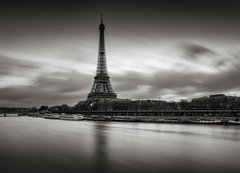 Samolepka flie 200 x 144, 125899767 - Sunrise on the Eiffel Tower and Seine River in winter in Black & White. Port de Suffren, Grenelle, 15th and 7th Arrondissements of Paris, France