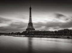 Samolepka flie 270 x 200, 125899767 - Sunrise on the Eiffel Tower and Seine River in winter in Black & White. Port de Suffren, Grenelle, 15th and 7th Arrondissements of Paris, France
