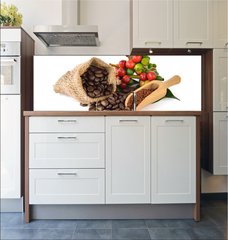 Fototapeta do kuchyn flie 180 x 60  coffee beans and red ripe coffee on white background., 180 x 60 cm