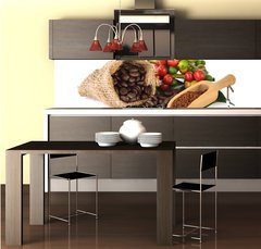 Fototapeta do kuchyn flie 260 x 60  coffee beans and red ripe coffee on white background., 260 x 60 cm