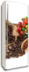 Samolepka na lednici flie 80 x 200  coffee beans and red ripe coffee on white background., 80 x 200 cm