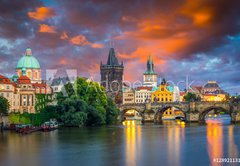 Samolepka flie 145 x 100, 128921131 - River Vltava at Dusk Prague Czech Republic - eka Vltava za soumraku Praha esk republika