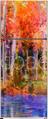 Samolepka na lednici flie 80 x 200, 129052938 - Oil painting colorful autumn trees. Semi abstract image of forest, aspen trees with yellow