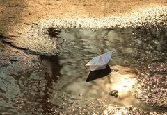 Samolepka flie 145 x 100, 12953021 - paper ship floats in a spring pool