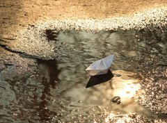 Fototapeta330 x 244  paper ship floats in a spring pool, 330 x 244 cm