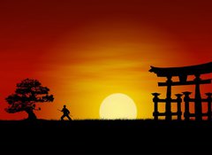 Samolepka flie 100 x 73, 12971065 - Japanese Sunset - Japonsk zpad slunce