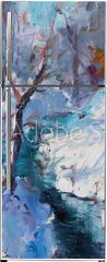 Samolepka na lednici fólie 80 x 200, 130132079 - Art Oil Painting Winter Landscape. The Awakening of Nature. Spring is coming. - Umělecká olejomalba zimní krajina. Probuzení přírody. Jaro přichází.