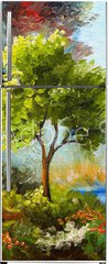 Samolepka na lednici flie 80 x 200, 131023522 - oil painting, flowers and trees near the river, sunset