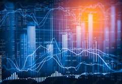 Samolepka flie 145 x 100, 131421720 - Stock market indicator and financial data view from LED. Double