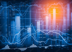 Fototapeta240 x 174  Stock market indicator and financial data view from LED. Double, 240 x 174 cm