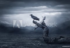 Fototapeta174 x 120  Crow sitting on a branch, 174 x 120 cm