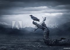 Samolepka flie 200 x 144, 132023019 - Crow sitting on a branch - Vrna sed na vtvi