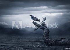 Fototapeta vliesov 200 x 144, 132023019 - Crow sitting on a branch - Vrna sed na vtvi