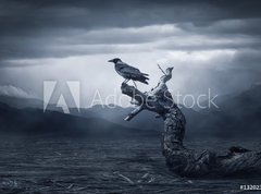 Fototapeta pltno 330 x 244, 132023019 - Crow sitting on a branch - Vrna sed na vtvi