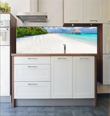 Fototapeta do kuchyn flie 180 x 60, 132600844 - Wide sandy beach on a tropical island in Maldives. Palms and wat