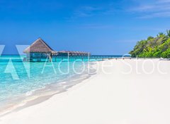 Samolepka flie 100 x 73, 133424507 - Panorama of wide sandy beach on a tropical island in Maldives