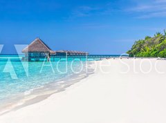 Samolepka flie 270 x 200, 133424507 - Panorama of wide sandy beach on a tropical island in Maldives
