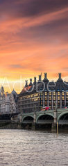 Samolepka na dveře fólie 90 x 220, 134727682 - Farbenfroher Sonnenuntergang hinter dem Big Ben und der Westminster Brcke - Barevný západ slunce za mostem Big Ben a Westminster