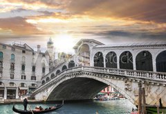 Fototapeta174 x 120  Venice, Rialto bridge and with gondola on Grand Canal, Italy, 174 x 120 cm