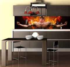 Fototapeta do kuchyn flie 260 x 60  On fire bodybuilder, 260 x 60 cm