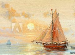 Fototapeta vliesov 100 x 73, 137842735 - Sea, boats, fisherman, oil paintings - Moe, lod, ryb, olejomalby
