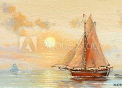 Fototapeta papr 160 x 116, 137842735 - Sea, boats, fisherman, oil paintings