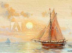 Fototapeta papr 360 x 266, 137842735 - Sea, boats, fisherman, oil paintings