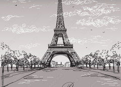 Fototapeta papr 160 x 116, 138222265 - Landscape with Eiffel tower in black and white colors on grey background