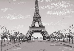 Fototapeta papr 184 x 128, 138222265 - Landscape with Eiffel tower in black and white colors on grey background