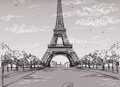 Fototapeta papr 254 x 184, 138222265 - Landscape with Eiffel tower in black and white colors on grey background