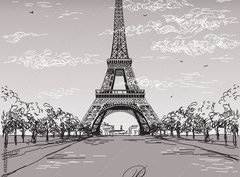 Fototapeta pltno 330 x 244, 138222265 - Landscape with Eiffel tower in black and white colors on grey background