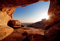 Samolepka flie 145 x 100, 14081453 - Cave and sunset in the desert mountains