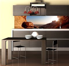 Fototapeta do kuchyn flie 260 x 60  Cave and sunset in the desert mountains, 260 x 60 cm