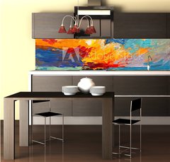 Fototapeta do kuchyně fólie 260 x 60, 141271349 - Oil painting of the sea, multicolored sunset on the horizon, watercolor - Olejomalba moře, vícebarevný západ slunce na obzoru, akvarel