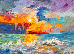 Fototapeta papír 360 x 266, 141271349 - Oil painting of the sea, multicolored sunset on the horizon, watercolor - Olejomalba moře, vícebarevný západ slunce na obzoru, akvarel