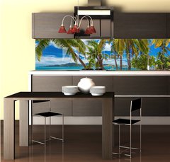 Fototapeta do kuchyně fólie 260 x 60, 141606224 - Tropical beach with coconut palm trees and lagoon on Fiji Islands - Tropická pláž s kokosovými palmami a lagunou na Fidži