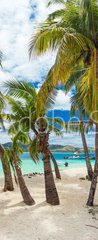Samolepka na dveře fólie 90 x 220, 141606224 - Tropical beach with coconut palm trees and lagoon on Fiji Islands - Tropická pláž s kokosovými palmami a lagunou na Fidži