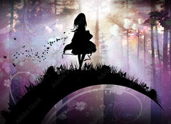 Samolepka flie 100 x 73, 141904657 - Evening in the magical Forest cartoon character in the real world silhouette art photo manipulation