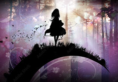 Samolepka flie 145 x 100, 141904657 - Evening in the magical Forest cartoon character in the real world silhouette art photo manipulation