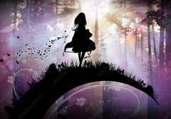 Fototapeta papr 184 x 128, 141904657 - Evening in the magical Forest cartoon character in the real world silhouette art photo manipulation