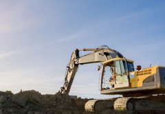 Samolepka flie 145 x 100, 141909413 - Bagger im abendlichen Sonnenschein,Gegenlicht - Banner