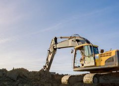 Samolepka flie 200 x 144, 141909413 - Bagger im abendlichen Sonnenschein,Gegenlicht - Banner