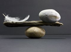 Samolepka flie 100 x 73, 14789784 - feather and stone balance - pov a kamenn rovnovha