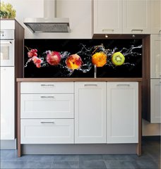 Fototapeta do kuchyn flie 180 x 60, 148249825 - Set of fresh fruits in water splash isolated on black background