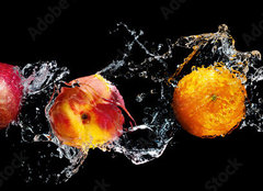 Fototapeta pltno 240 x 174, 148249825 - Set of fresh fruits in water splash isolated on black background