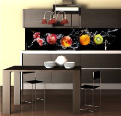 Fototapeta do kuchyn flie 260 x 60, 148249825 - Set of fresh fruits in water splash isolated on black background
