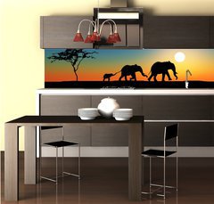 Fototapeta do kuchyn flie 260 x 60  Family of elephants., 260 x 60 cm