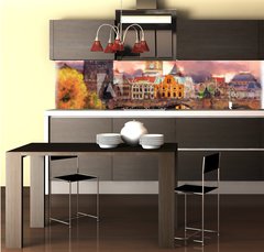 Fototapeta do kuchyně fólie 260 x 60, 155023138 - Watercolor illustration of old Prague - Akvarel ilustrace staré Prahy