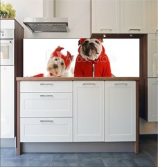 Fototapeta do kuchyn flie 180 x 60  two devils  bulldog and west highland white terrier, 180 x 60 cm